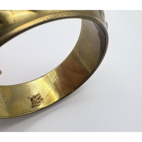 Vintage Brass Textured Bangle Bracelet Diamond Stud Pattern Boho Chic - Picture 5 of 7